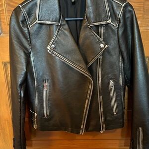 Topshop Black Leather Biker Jacket US Size 2